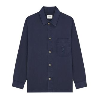 Saint Laurent Casual Shirts, male, Blue, Size: XL Cassandre Overshirt