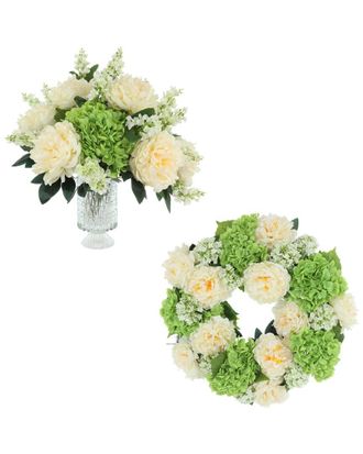 Creative Displays Inc. 22In Spring Wreath & Centerpiece With Real-Touch Hydrangeas & Peonies