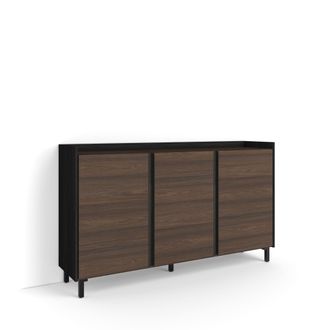Skraut Home Skraut Home - Aparador Para Sal&oacute;n, Gran Capacidad De Almacenaje, 156x35x91cm, 3 Puertas, Dise&ntilde;o Industrial, Estilo Moderno, Roble Oscuro Y Negro