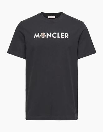 Moncler Mens Text Cotton Logo T-Shirt Black - Navy - Size: 38