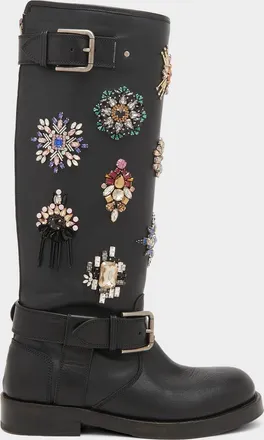 Dolce & Gabbana Embellished Leather Knee-High Boots