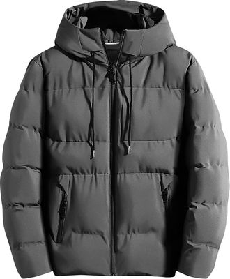 Generic Mens Puffer Jacket Winter Warm Thicken Padded Quilted Coats Cold-Resistant Zip Up Hooded Outerwear with Pockets Dark Gray