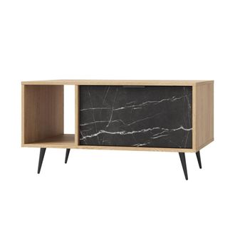 Petits Meubles Mesa de centro 1 caj&oacute;n madera y negra paneles laminados madera y negro