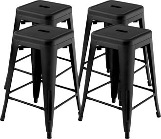 Costway Costway Taburetes De Bar, Juego De 4 Taburetes De Metal De Barra Con Almohadillas De Goma, Orificio De Agarre, Taburetes Apilables Sin Respaldo Para C