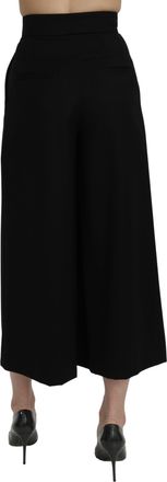 Dolce & Gabbana Womens Black High Waist Wide Leg Cropped Pants Virgin Wool