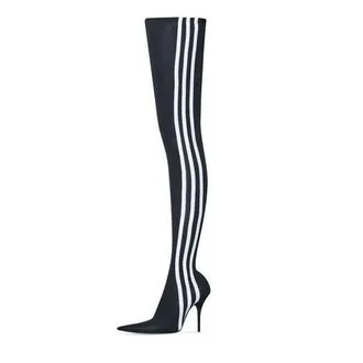 Balenciaga (WMNS) Balenciaga x adidas Knife Over The Knee Boots Black White 724074W2ES11090