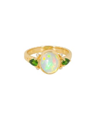 Tiramisu 14K Plated 1.82 Ct. Tw. Ethiopian Opal, Chrome Diopside, White Topaz Ring
