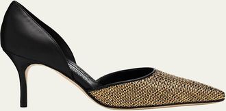 Manolo Blahnik 70mm Taylerbinu Woven Metallic and Leather Pumps