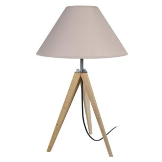 Tosel L&aacute;mpara de mesa madera natural pantalla taupe