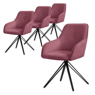 ML Design Ml-design 4x Sillas De Comedor Giratorias Con Respaldo Y Reposabrazos, Asiento Rosa Antiguo De Tela Tejida Tapizado Con Patas De Metal Sill&oacute;n Dise&ntilde;o E