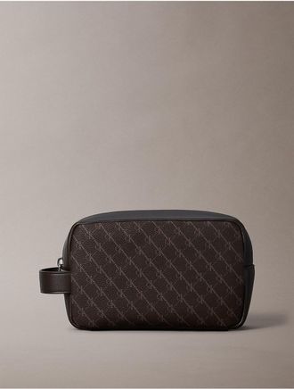 Calvin Klein Mens Textured Monogram Dopp Kit - Brown