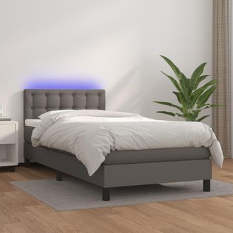 vidaXL Cama Box Spring Y Colch&oacute;n Led Cuero Sint&eacute;tico Gris 80x200 Cm Vidaxl