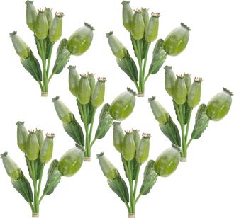 Melrose International Green Poppy Pod Foliage Bundle (Set of 6) - Green, Brown