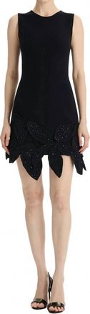 Oscar De La Renta Ficus Leaf Embroidered Dress In Navy