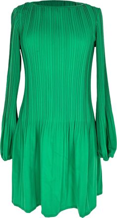 Maje Pleated Long Sleeve Mini Dress in Green Polyester