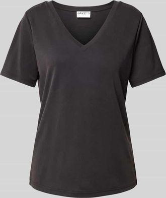 Jake*s Casual T-Shirt mit V-Ausschnitt in Black, Gr&ouml;&szlig;e XS