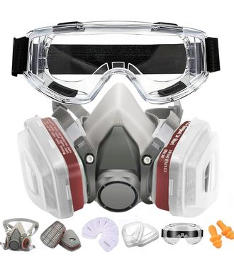 OEM Mascarilla Protectora Con Filtro A1p2, Protecci&oacute;n Contra Polvo Y Gases, Con Gafas, Respirador Reutilizable Para Pintar, Lijar Y Pulverizar, Juego Comp