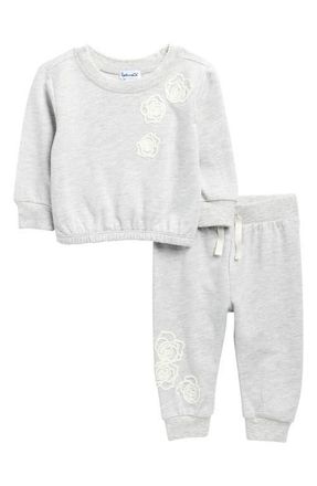 Splendid Rose Embroidered Sweatshirt & Sweatpants Set in Light Heather Grey at Nordstrom, Size 12-18M