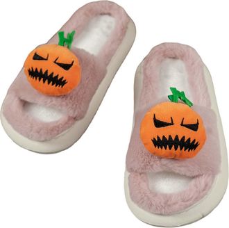 Generic Halloween Plush Flat Womens Slippers Clashing Color Fashion Womens Slippers Indoor Booties Slippers for Women (Pink, 7)