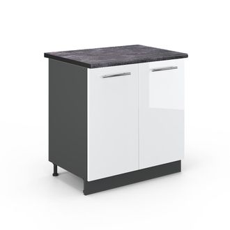 Vicco Armario Bajo Para Fregadero Fame-line, Blanco Alto Brillo, 80 Cm Con Estante, Et Antracita Vicco
