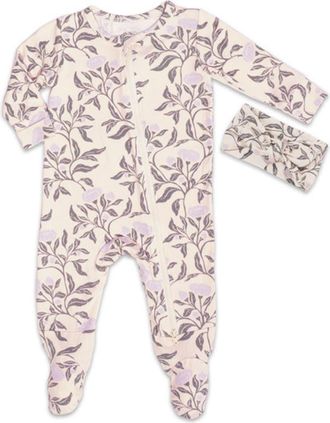 Everly Grey Jersey Long Sleeve Footie & Head Wrap Set in Poppy at Nordstrom, Size Newborn