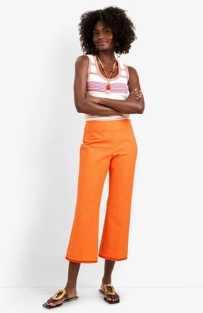 Trina Turk Gulf Cropped Structured Woven Pant in Orange Oasis at Nordstrom, Size 10