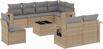 vidaXL Set De Sof&aacute;s De Jard&iacute;n 9 Pzas Con Cojines Rat&aacute;n Sint&eacute;tico Beige Vidaxl