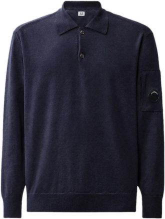 C.P. Company Ribbed Polo Sweater - Heren - Polos - Blauw - M - Wol - Tops
