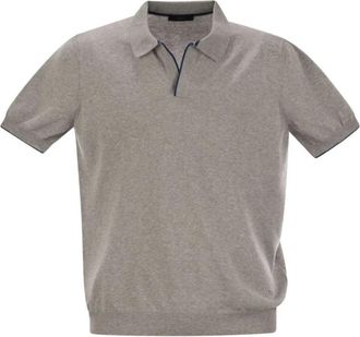 Fay Polo Shirt zonder Knopen - Heren - V-hals truien - Grijs - 3XL - Katoen - Truien & Vesten