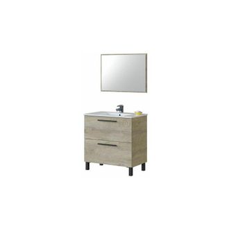 Ath&eacute;na Mobile Bagno H86x80x45 Cm Con Specchio E Lavabo Athena Finitura Rovere 37725/1
