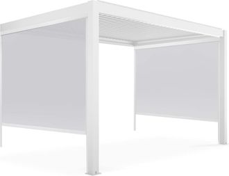 Oviala P&eacute;rgola bioclim&aacute;tica adosada blanca de 3x4m y 2 estores de 2,66x 2,34m
