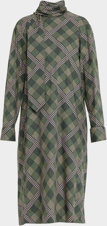 Dries Van Noten Doddy Scarf-Neck Check-Print Midi Dress