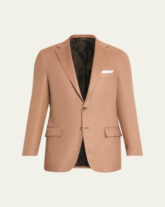 Kiton Mens Camel Cashmere Single-Breasted Blazer