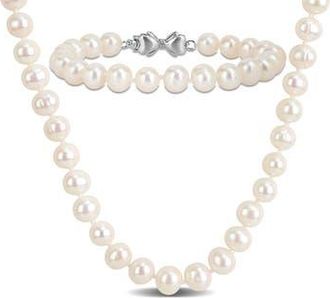 Delmar Cultured Pearl Necklace & Bracelet Set, 7.5-8.5mm in White at Nordstrom Rack