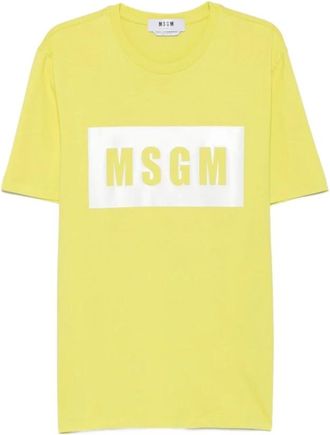 Msgm Camiseta de punto de algod&oacute;n de manga corta - Tops - Hombre - Amarillo - XL