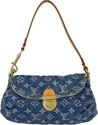 Louis Vuitton Pleaty Denim Blue Denim_Jeans Handbag (Pre-Owned)