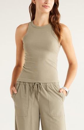 Zella Go-To Rib Performance Tank in Green Vetiver at Nordstrom Rack, Size X-Small
