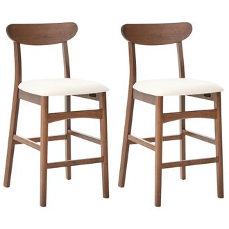 Beliani Conjunto De 2 Sillas De Bar Sin Reposabrazos Estructura De Madera De Caucho Marr&oacute;n Asiento De Tela Beige Claro Doyle