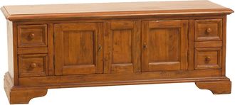 Biscottini International Biscottini - Mueble Porta Tv De Estilo Country De Madera Maciza De Tilo Acabado Con Efecto Nogal 150x51x56 Cm