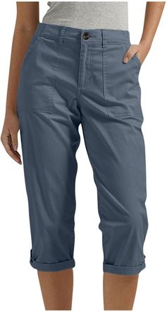 Generic Cropped Trousers for Women Solid Color Three Quarter Length Pants Elasticated Waist Ladies Capri Pants (UK, Alpha, M, Regular, Regular, Blue)