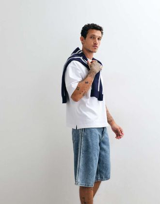 adidas Originals Firebird - Jorts blu lavaggio scuro