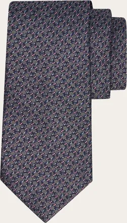 Ferragamo Men Gancini silk jacquard tie Grey