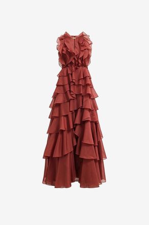 Aje Langes A-Linien-Kleid mit V-Ausschnitt aus Voile Cleo