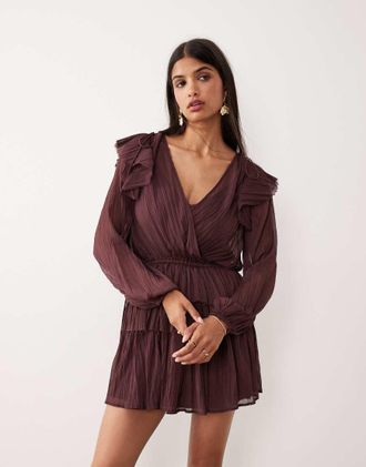 Asos Vestito grembiule corto color gelso con volant-Viola