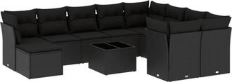 vidaXL Set De Sof&aacute;s De Jard&iacute;n 11 Pzas Y Cojines Rat&aacute;n Sint&eacute;tico Negro Vidaxl