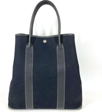 Herm&egrave;s Black Canvas Leather Shoulder Bag Tote Bag (Pre-Owned)