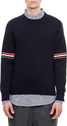Thom Browne Milano Stitch Crewneck Pullover With Distinctive Striped Accents