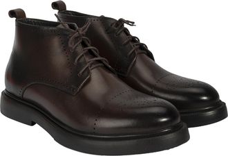 Desa Man Leather Ankle Boots - Round Toe, Lace-Up, Flat Sole, Breathable | Brown - 44