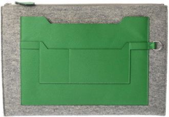 Hermès Gray Green Felt Epsom Leather Clutch Bag (Pre-Owned)