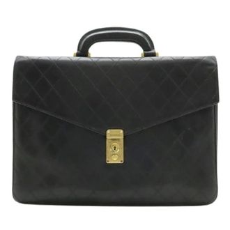 Chanel Pre-owned Leren Tweekleurige Zakentas Aktetas - Dames - Pre-owned - Zwart - Maat: ONE Size Leer